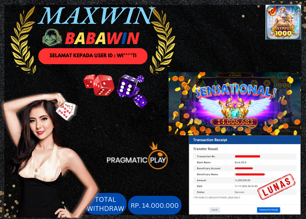 BABAWIN JACKPOT SLOT GATES OF OLYMPUS 1000 Rp.14.000.000,- LUNAS