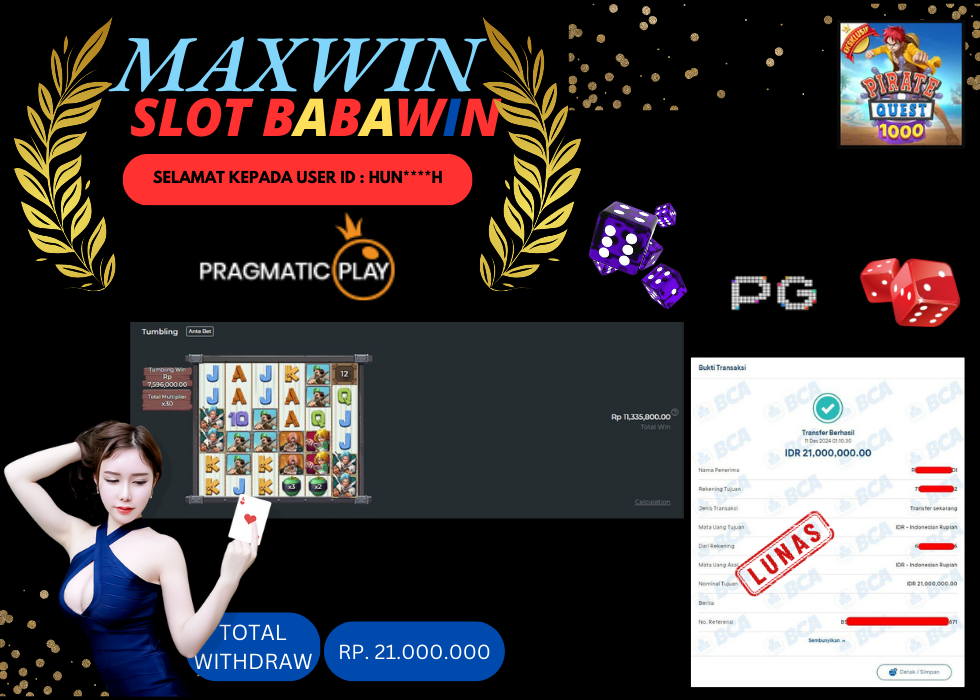 BABAWIN JACKPOT SLOT PIRATE QUEST 1000 Rp. 21.000.000,- LUNAS