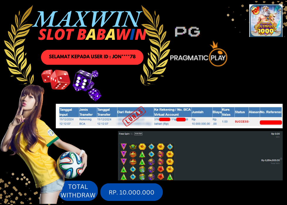 BABAWIN JACKPOT SLOT GATES OF OLYMPUS 1000 Rp. 10.000.000,- LUNAS