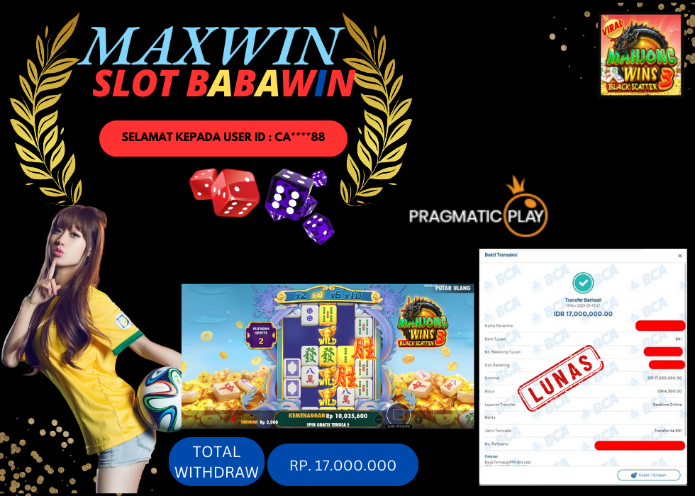 BABAWIN JACKPOT SLOT MAHJONG WINS 3 BLACK SCATTER Rp.17.000.000,- LUNAS