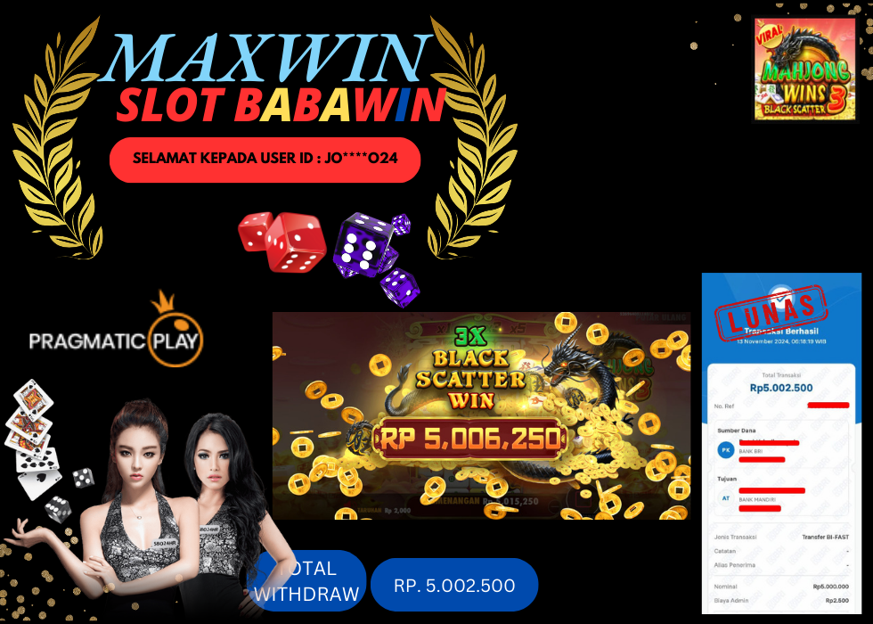 BABAWIN JACKPOT SLOT MAHJONG WINS 3 BLACK SCATTER Rp.5.002.500,- LUNAS