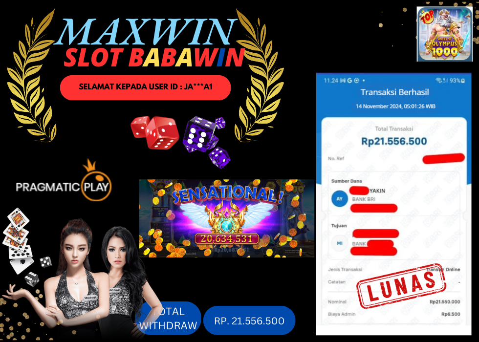 BABAWIN JACKPOT SLOT GATES OF OLYMPUS 1000 Rp.21.556.500,- LUNAS