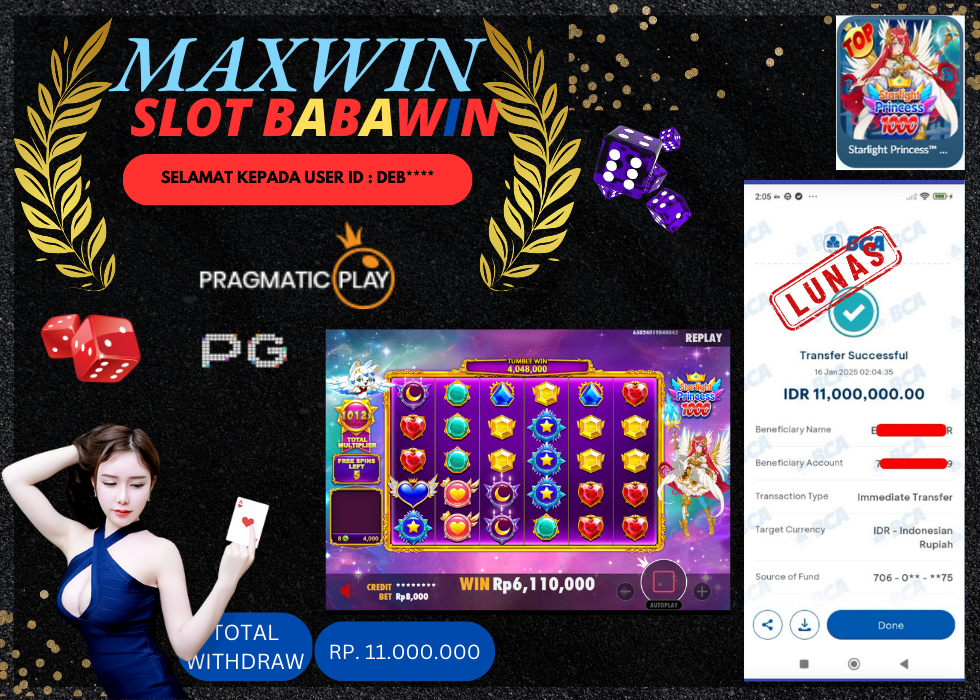 BABAWIN JACKPOT SLOT STARLIGHT PRINCESS 1000 Rp. 11.000.000,- LUNAS