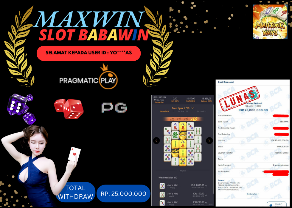 BABAWIN JACKPOT SLOT MAHJONG WAYS Rp. 25.000.000,- LUNAS