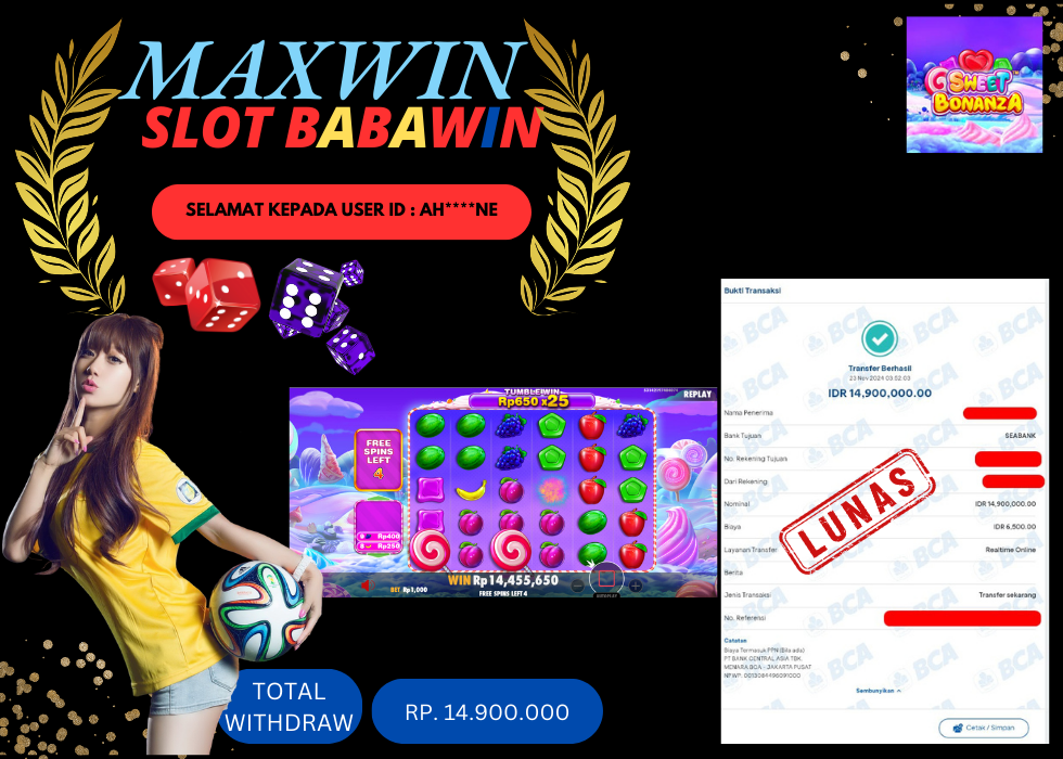 BABAWIN JACKPOT SLOT SWEET BONANZA Rp.14.900.000,- LUNAS