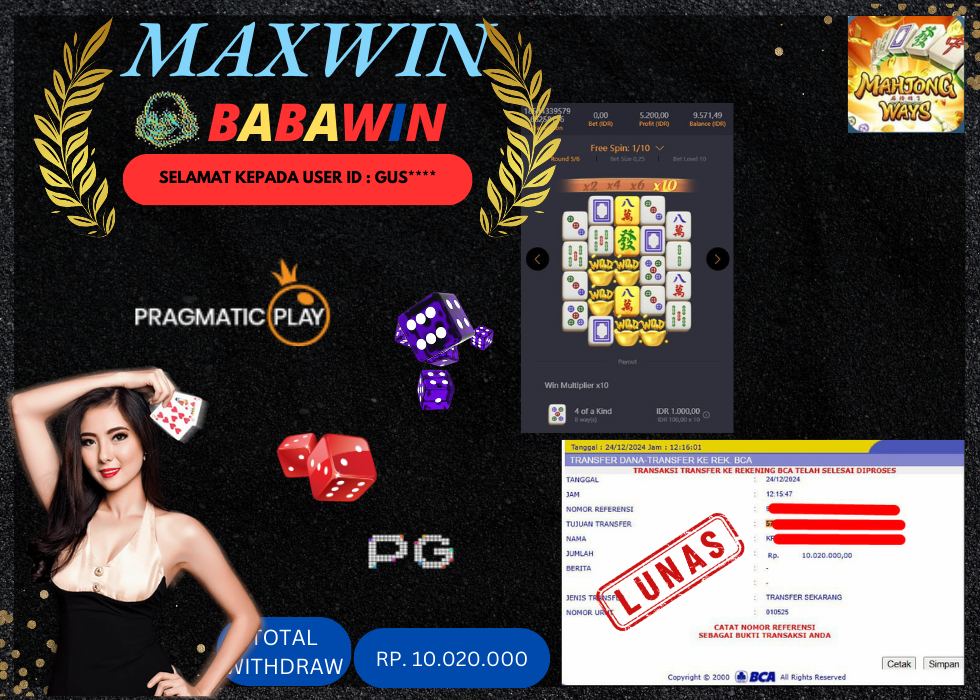 BABAWIN JACKPOT SLOT MAHJONG WAYS Rp. 10.020.000,- LUNAS