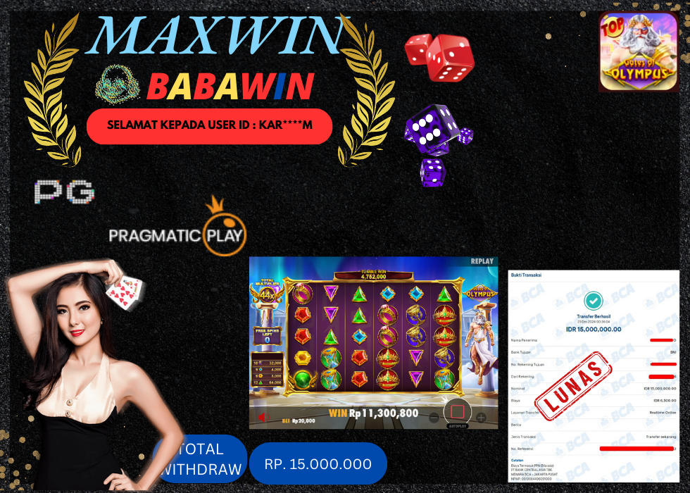 BABAWIN JACKPOT SLOT GATES OF OLYMPUS Rp. 15.000.000,- LUNAS