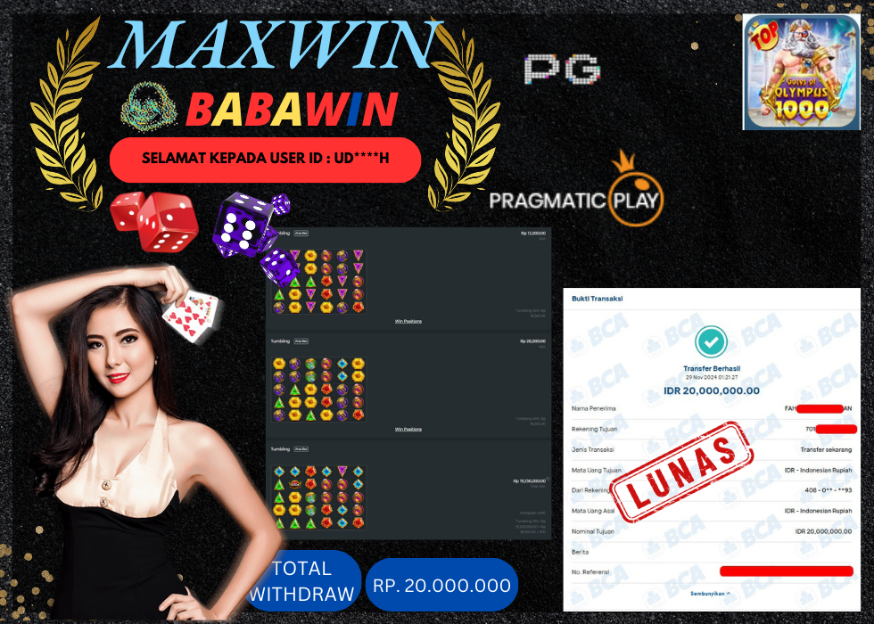 BABAWIN JACKPOT SLOT GATES OF OLYMPUS 1000 Rp.20.000.000,- LUNAS